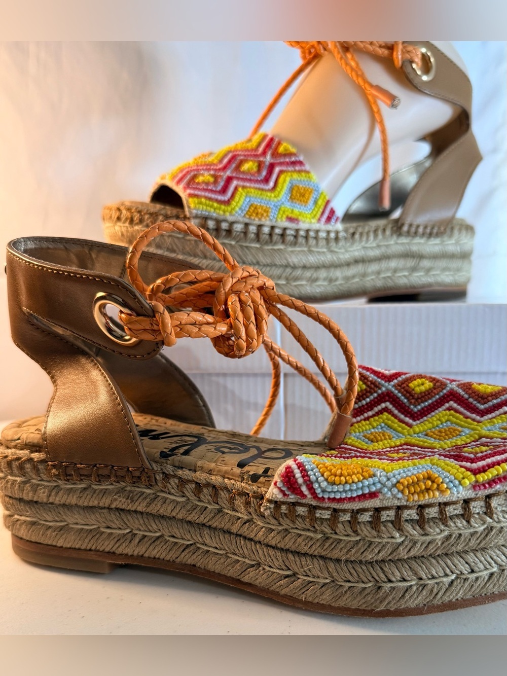 NIB Sam Edelman “Neera” Beaded Platform Boho Espadrille Sandal Size 6 - Picture 4 of 16
